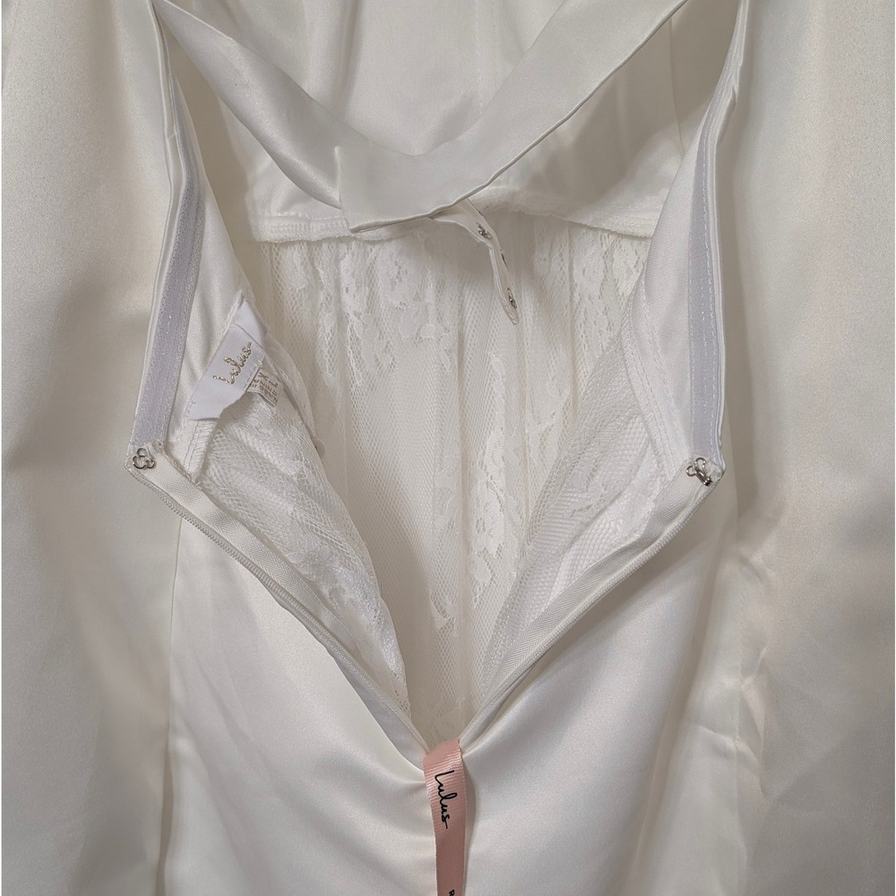 Lulus Winslet White Satin Sheer Hem Strapless Maxi Dress Open Back NWT XL - Picture 7 of 11